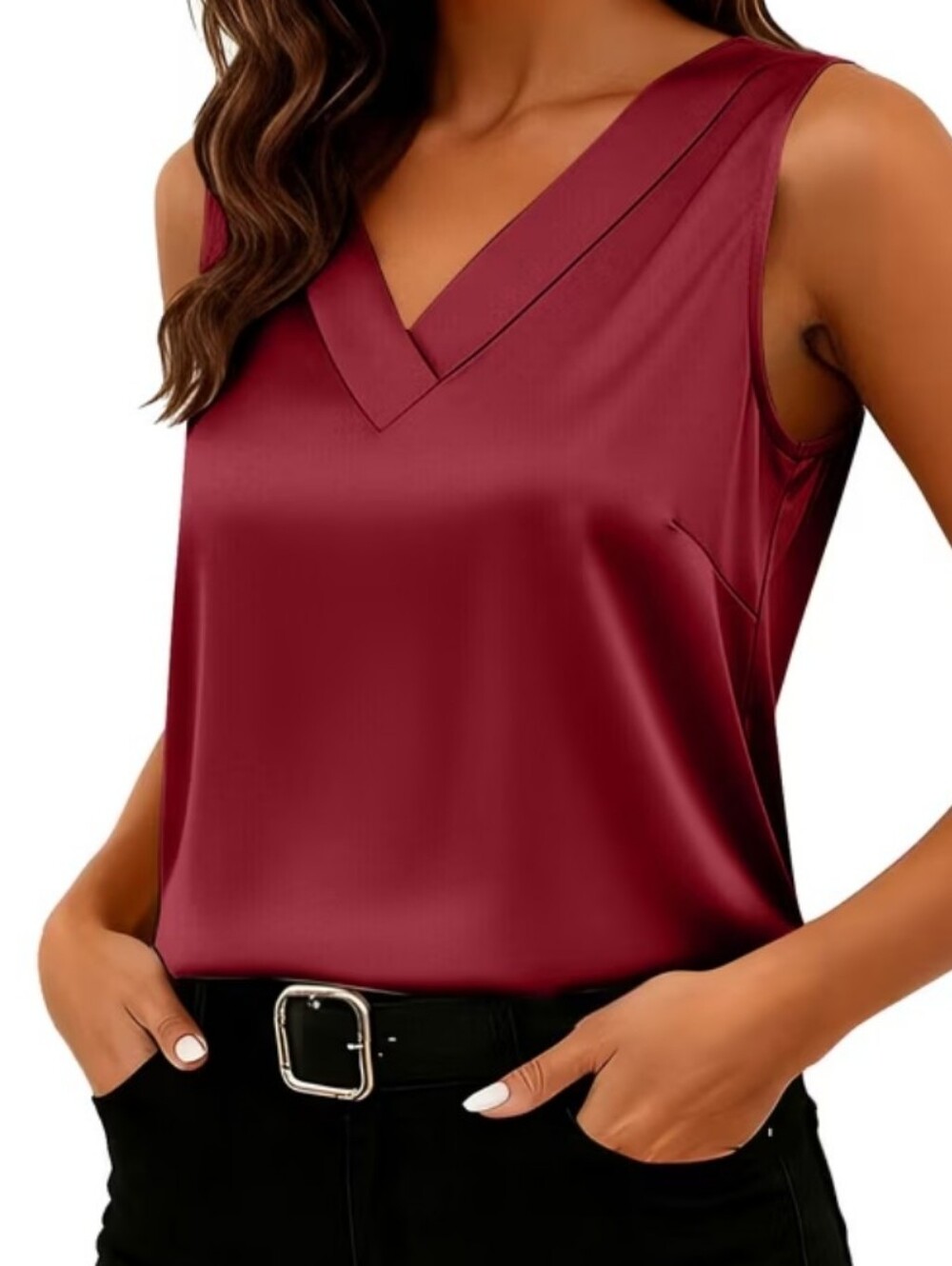 BNWOT Women's Satin Effect V-Neck Camisole - Burgundy XL